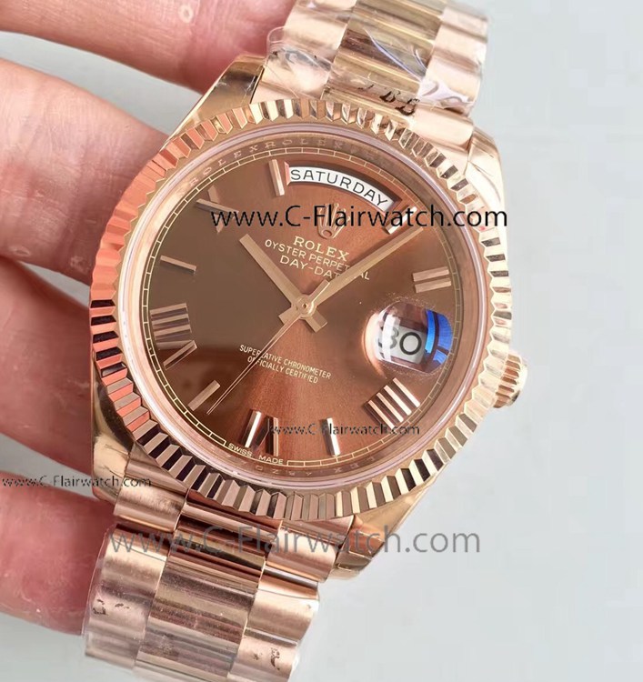 Swiss Copy Rolex Day Date II Presidential Brown Face Watch